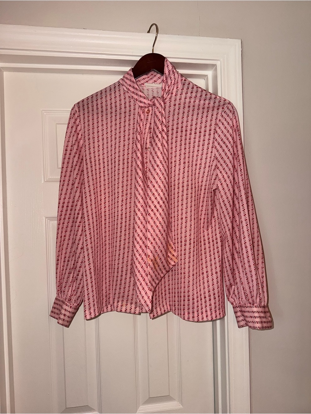 Vintage Cos Cob Pink Patterned Tie-Neck Blouse Cherry Vibes